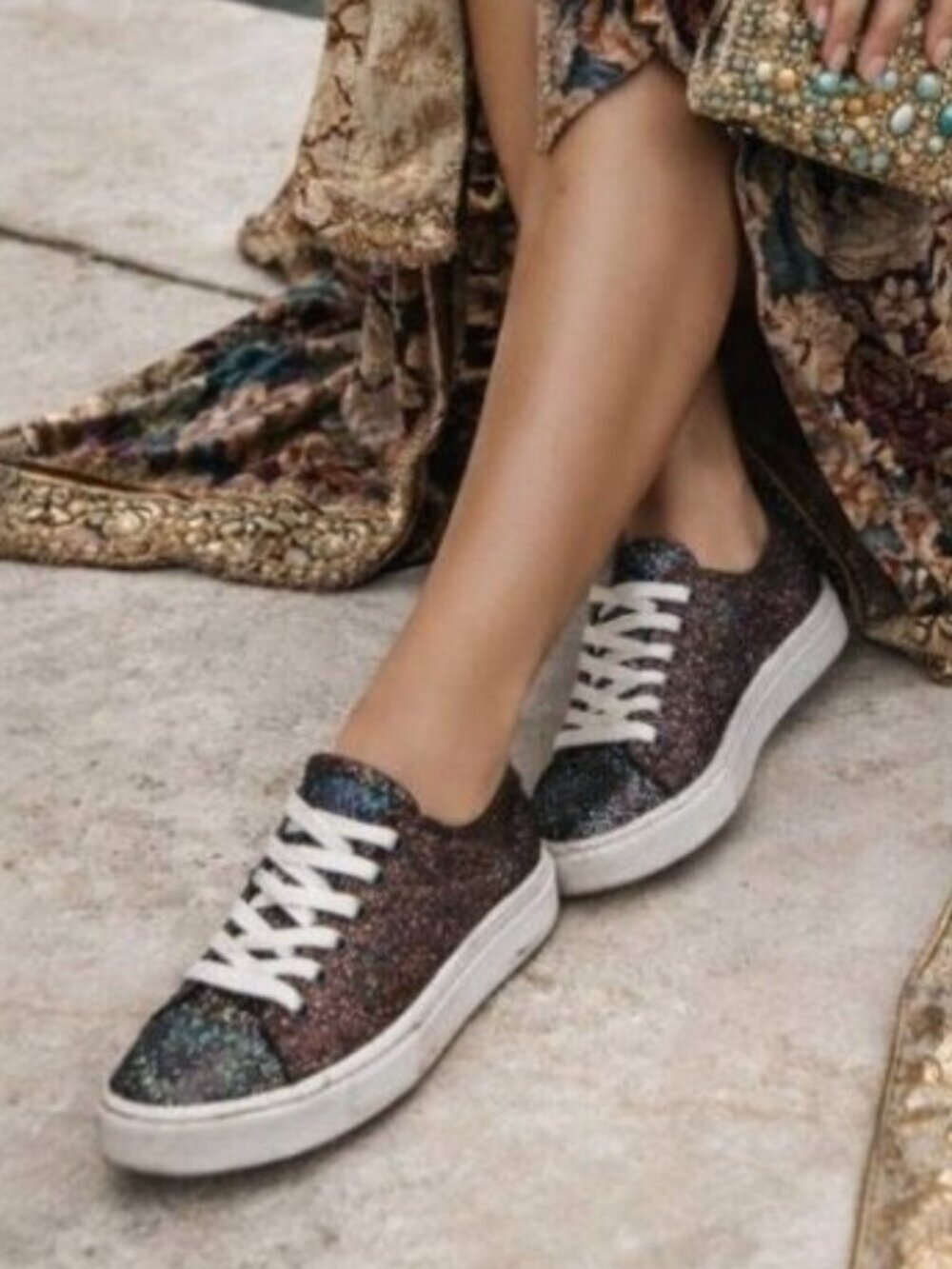 Saint Laurent Bedford Midnight Moon Glitter Low Top Sneakers Size 37